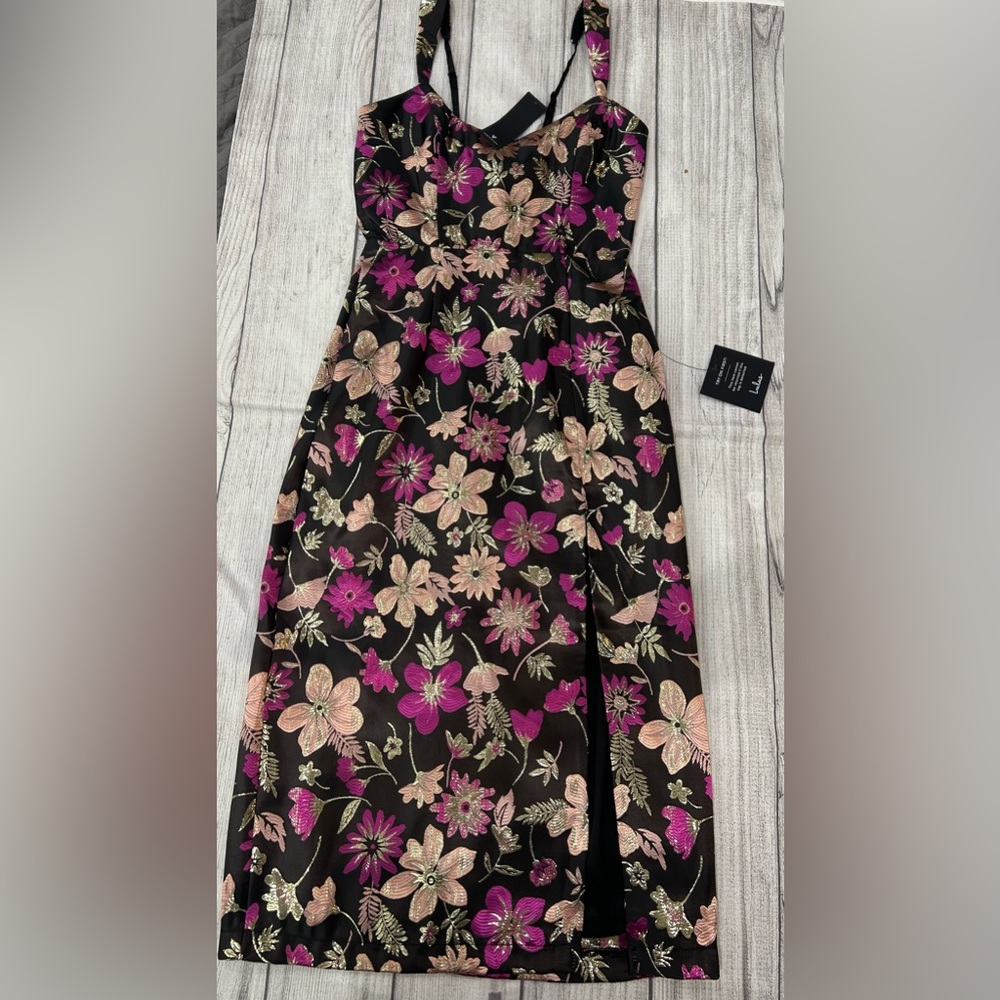 Lulu's Brown and Pink Floral Midi Skirt